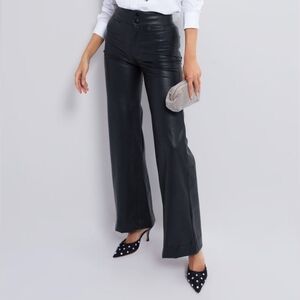 ASKK NY Black Vegan Leather Brighton Wide Leg Pants